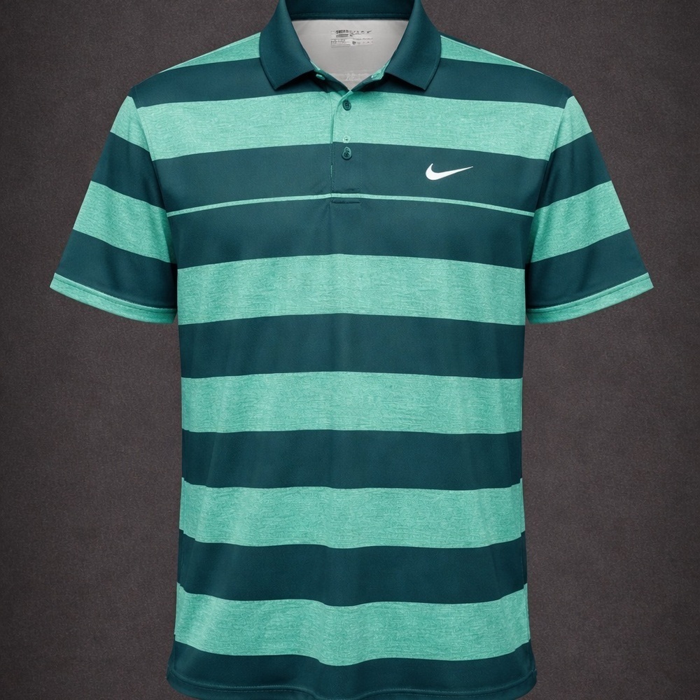 Nike Golf Dri-Fit Polo Men’s XL Green Striped Performance Athletic Shirt